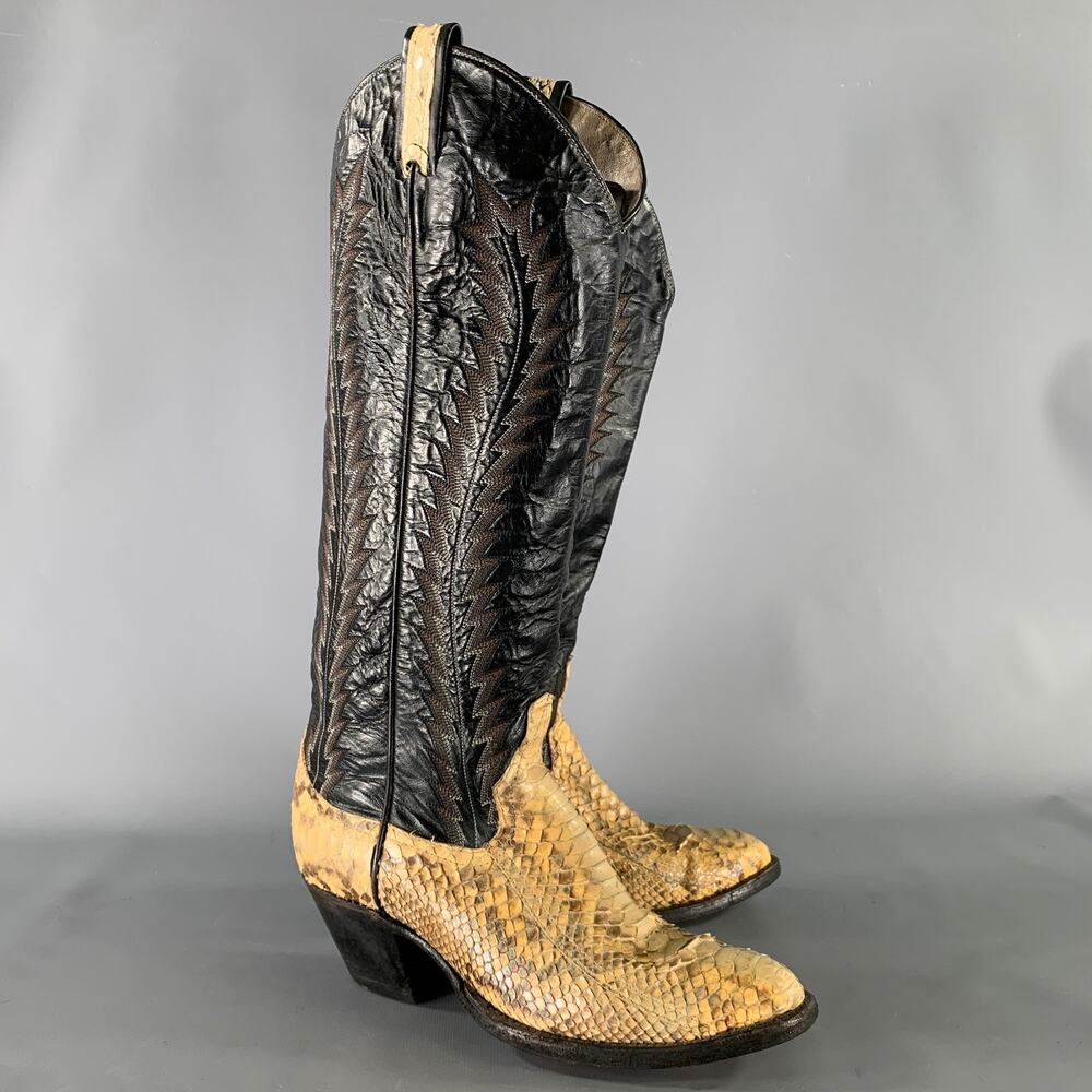 LARRY MAHAN Size 6 Yellow Black Leather Cowboy Boots